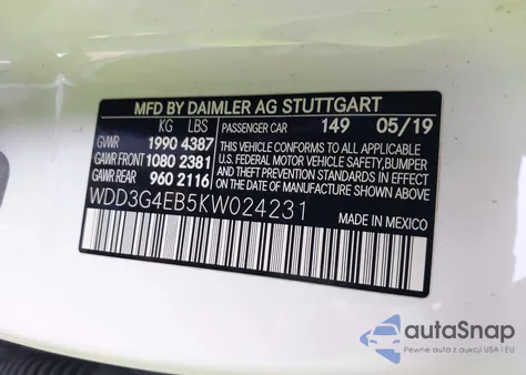 2019 Mercedes-Benz A 220 z USA, uszkodzony, nr VIN WDD3G4EB5KW024231